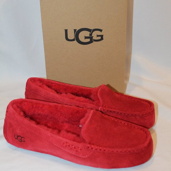 NIB UGG WOMEN'S Ansley SUEDE SHEARLING SLIP ON SLIPPERS RED - Picture 2 of 7